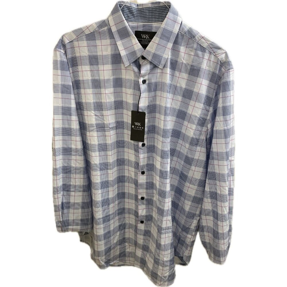 WRK Shirt Mens 17.5 Blue Long Sleeve Button Up Dress Nwt Pencil Line Check out